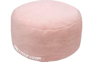 GLAXYFUR Unstuffed Pouf Cover, Faux Fur Foot Stool, 20x12 Inches Storage Solution, Floor Bean Bag (No Filler),Foot Rest for Living Room, Cover ONLY Pink