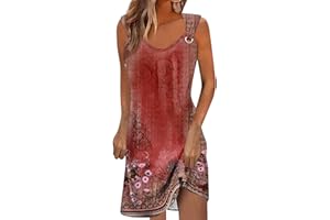 Barnrae Womens Summer Dresses Casual Sleeveless Mini Beach Boho Vintage Floral Print Slim Knee Length Tank Sundresses