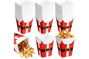 Baderke 24 Pcs Christmas Popcorn Boxes Mini Xmas Treating Candy Cookie Treat Box Snowman Santa Snowflake Paper Popcorn for Movie Night Christmas Party Decorations, 4 Design (Santa Style)
