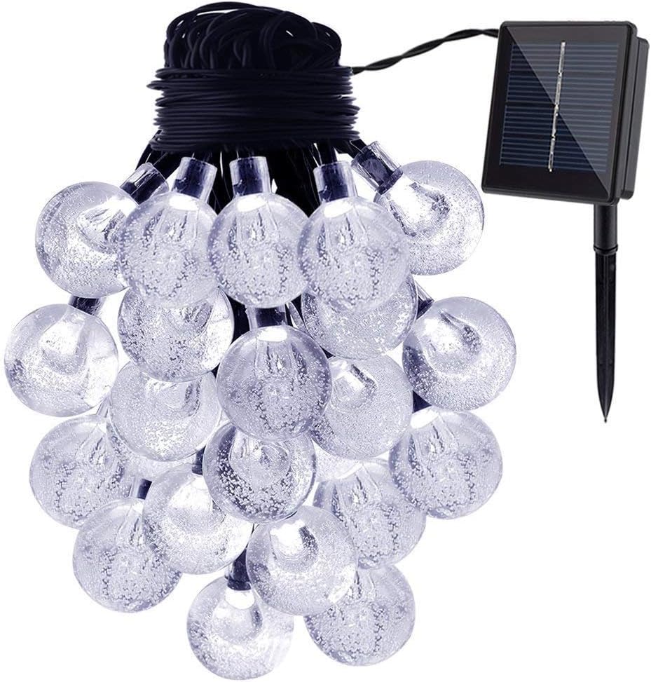 Solar String Lights,DINOWIN Waterproof 20ft 30 LED Solar Crystal Ball String Lights, Indoor Outdoor Fairy Globe String Lights,for Garden,Patio,Christmas,Wedding,Home, Party Decoration (White)
