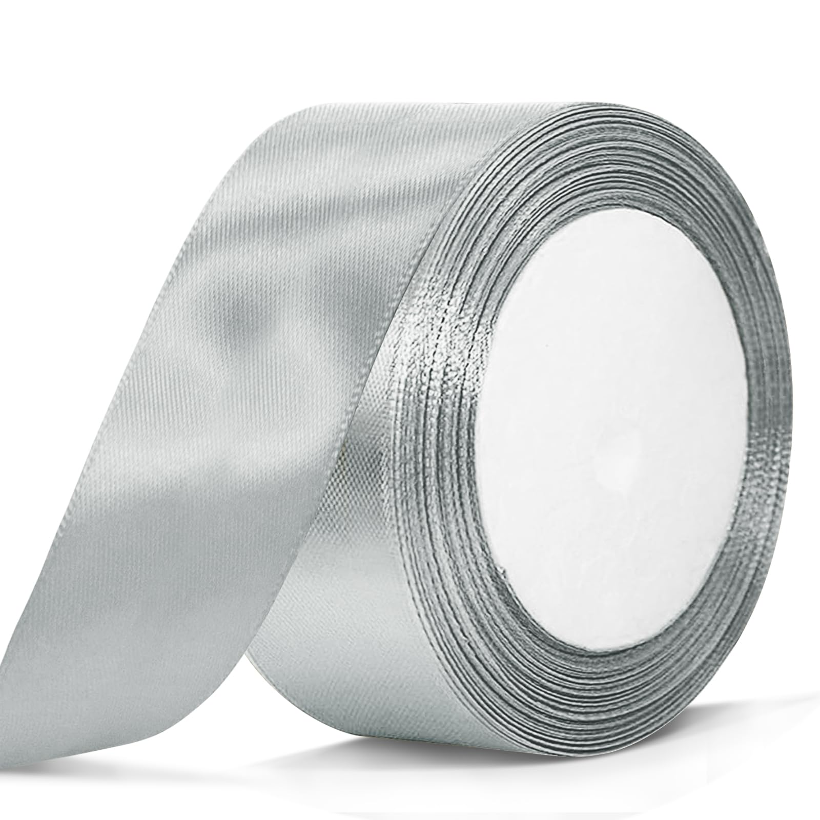 Bealif 50mm Silver Ribbon, Grey Silver Satin Ribbon Fabric Polyester Ribbon for Gift Wrapping, Crafting, Sewing Project, Bridal Bouquet, Wedding Baby Shower Hair Bows Decoration