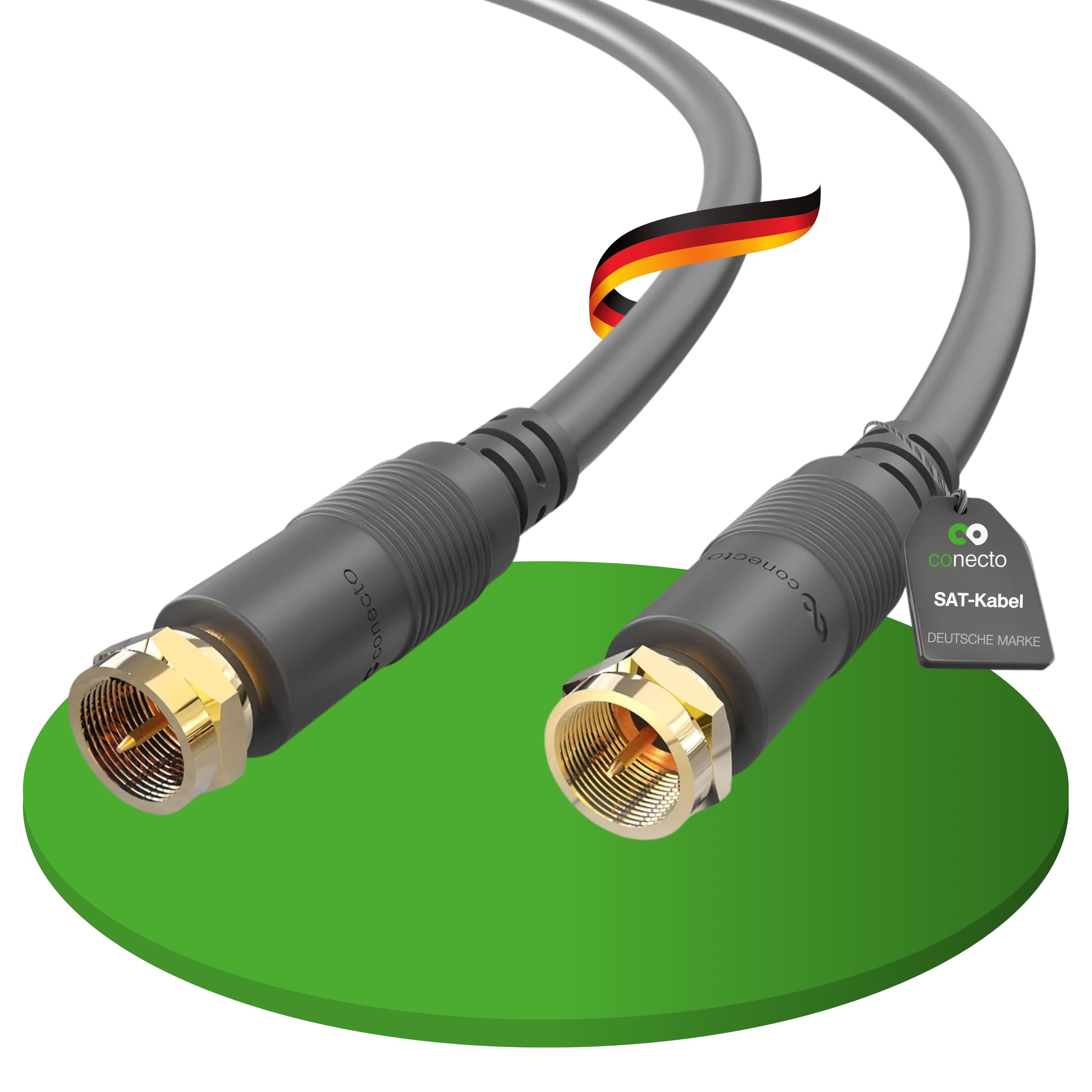 conecto Antenna Cable Satellite Cable Coaxial Cable Satellite Cable TV 10.00 m Double Shielded F-Connector for HDTV, Receiver, Satellite, Internet, DAB, Radio, Black