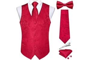 DiBanGu Men's Silk Paisley Vest and Necktie Set 6PCS Pre-tied Bow Tie Formal Waistcoat for Wedding Party