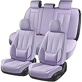 Coverado Car Seat Covers Full Set, Seat Covers for Cars, Car Seat Covers Front Seats and Back Car Seat Protector Waterproof, Leather Car Seat Cushion Universal Fit for Most Cars Purple
