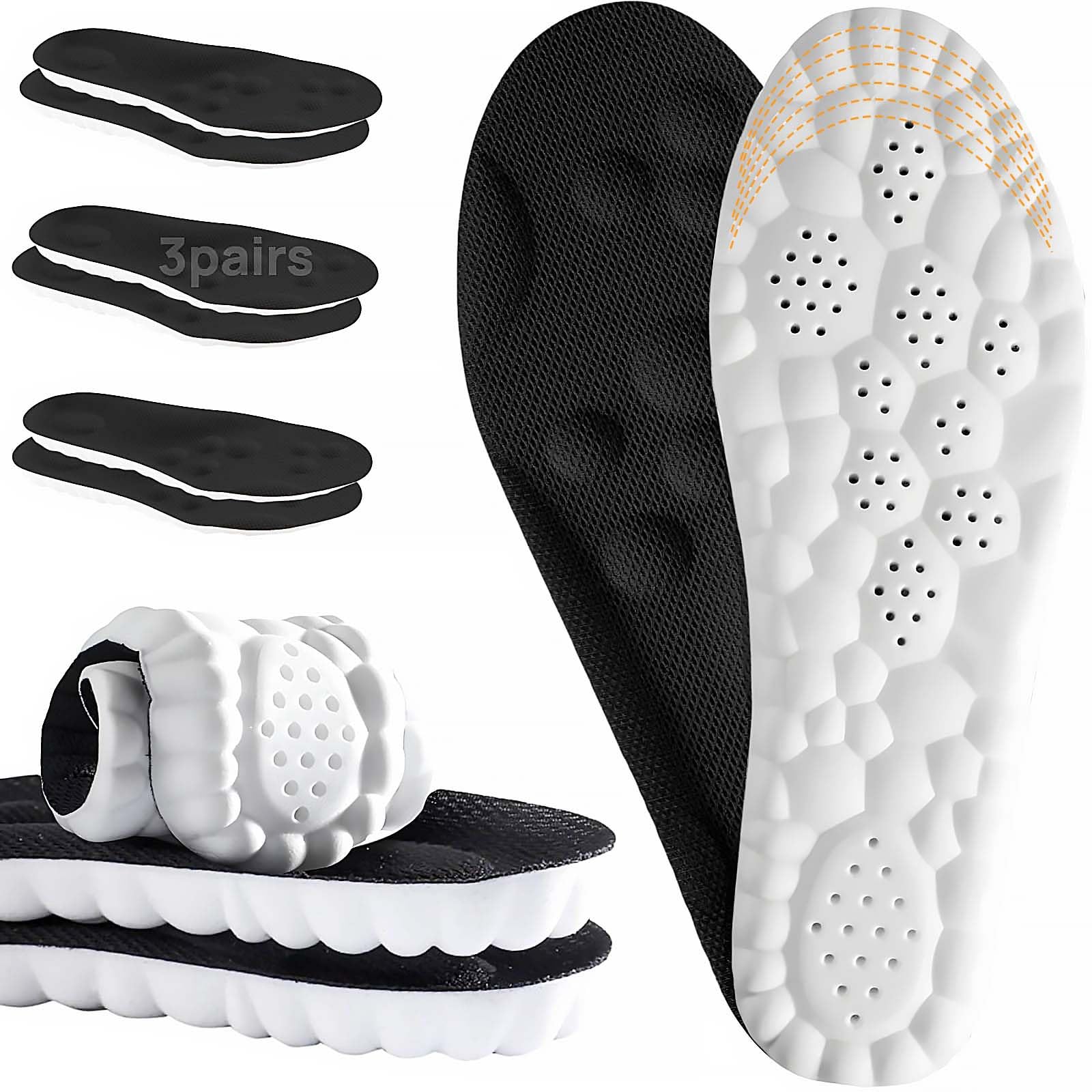 Photo 1 of 3 Pairs 4D Cloud Insoles,Anti Fatigue Shock Absorption,Massage Insole Arch Surpport Super Soft,U-Shape Memory Foam Insoles,Pain Plantar Fasciitis,for Men & Women- Trim to Fit Insoles Steppers