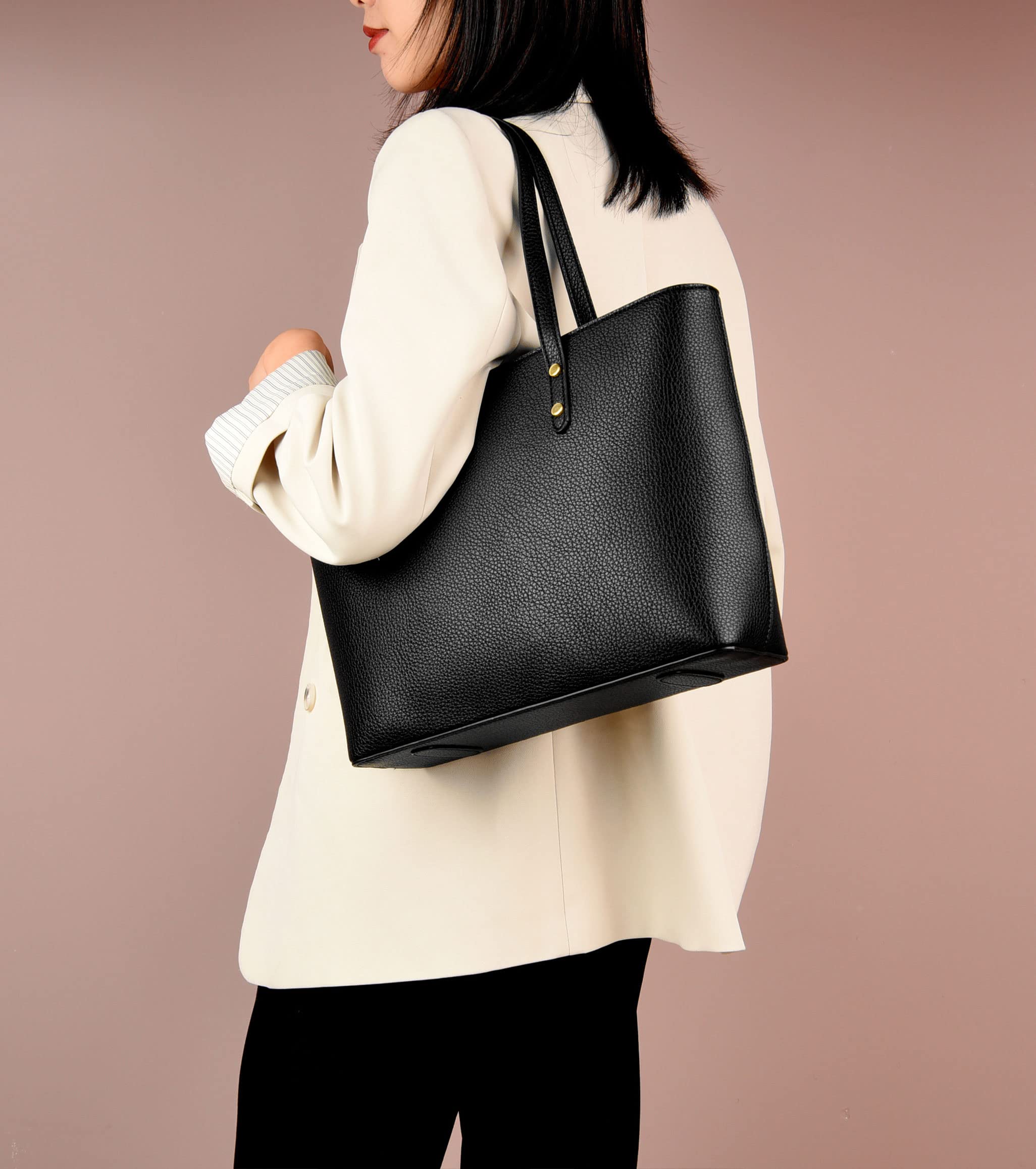 FSD.WG Women's Tote Bag, Business Bag, Fashionable, Popular, 2-Way Handbag, Work or School, Large Capacity, Leather, Birthday Gift, 6192 Black