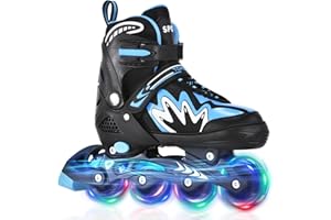 TOMSHOO Inline Skates for Kids Adjustable Roller Skates Boys and Girls with 4 Illuminating Pu Wheels Outdoors Indoors Roller Skates for Boy Girl Beginners