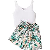 NEW 6-14 Years Seechosle Girls 2 Piece Outfits Ribbed Tank Top and Paperbag Shorts Set with Pockets