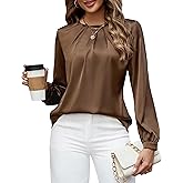 Blooming Jelly Womens Dressy Business Casual Blouse Pleated Long Sleeve Tops Satin Silk Work Shirt Fall Outfits 2025