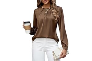 Blooming Jelly Womens Dressy Business Casual Blouse Pleated Long Sleeve Tops Satin Silk Work Shirt Fall Outfits 2025