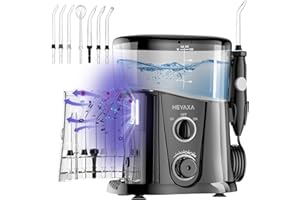 HEYAXA Water Dental Flosser for Teeth Cleaning with 1000ML Large Capacity and UV Storage, 10 Adjustable Pressure Electric Oral Irrigator with 7 Jet Tips for Home Use, Gums, Braces (Black)