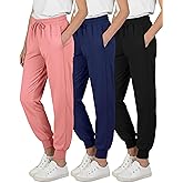 Real Essentials 3 Pack: Girls' Dry-Fit Jogger Sweatpants - Kids Teens Running Athletic Pants with Pockets (Sizes: 4-16)