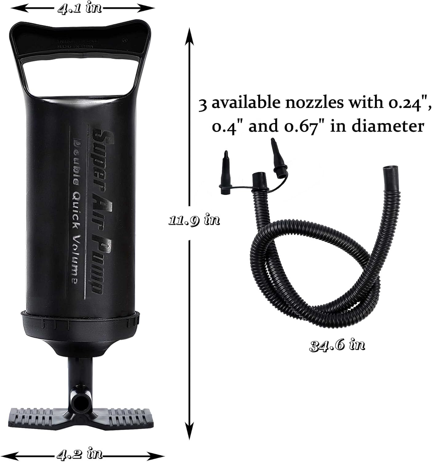 Zcaukya Hand Pump, Double Action Quick Manual Air Pump with Accordion Hose and 3 Nozzles, Portable Air Pump for Inflatable Bed Mattress Pool Floats: Sports & Outdoors