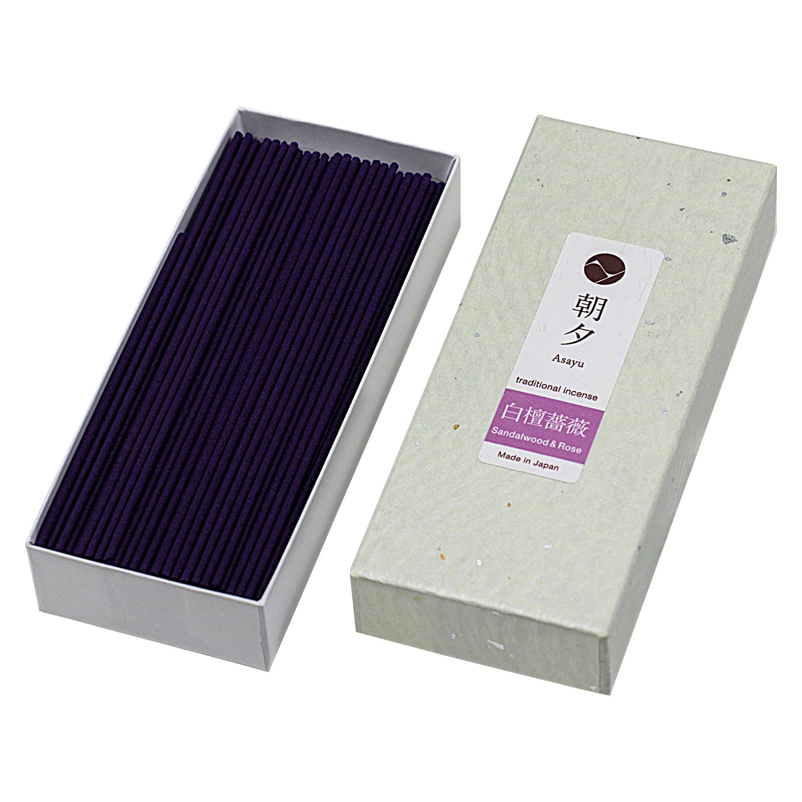 Asayu Japan Traditional Smoke Incense Sticks Sandalwood & Rose Blend Fragrance Scent - ca. 80 sticks, 40gr - Made in Japan - for Evening Meditation, Relax or Yoga