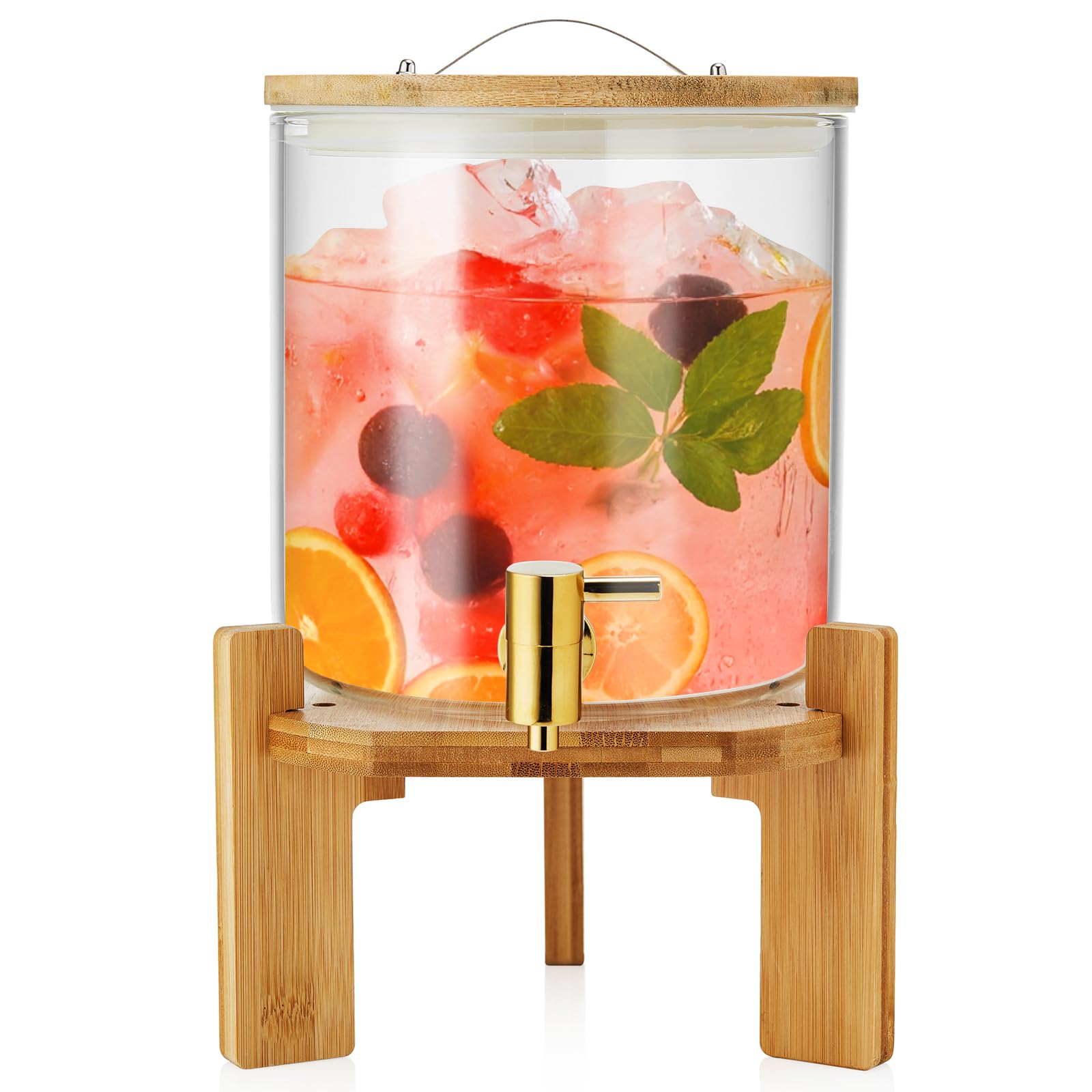 Photo 1 of 5L Glass Drink Dispenser with Stand, Glass Beverage Dispenser with Stainless Steel Spigot,Water Lemonade Dispenser for Parties, Glass Pitcher, 1.32 Gallon Water Jug Carafe for Hot/Cold Beverage