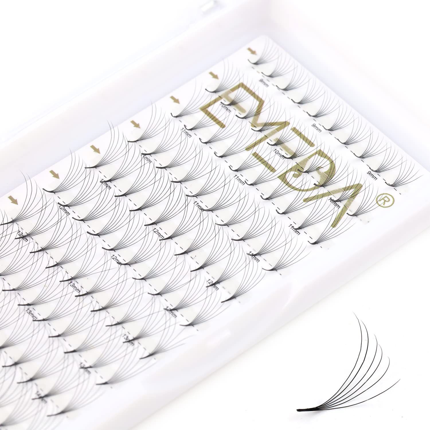 EMEDA Premade Volume Eyelash Extensions Mixed Tray 0.07 D Curl 5D Premade Fans Eyelash Extensions 0.07mm Long Stem Pre Made Fanned Russian Volume Lash Extensions (5D .07 D 9-15mm Mix)