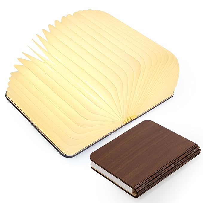 Inspiring Tech Mini Wood Book, Rechargeable and LED Portable Lamp (Walnut)