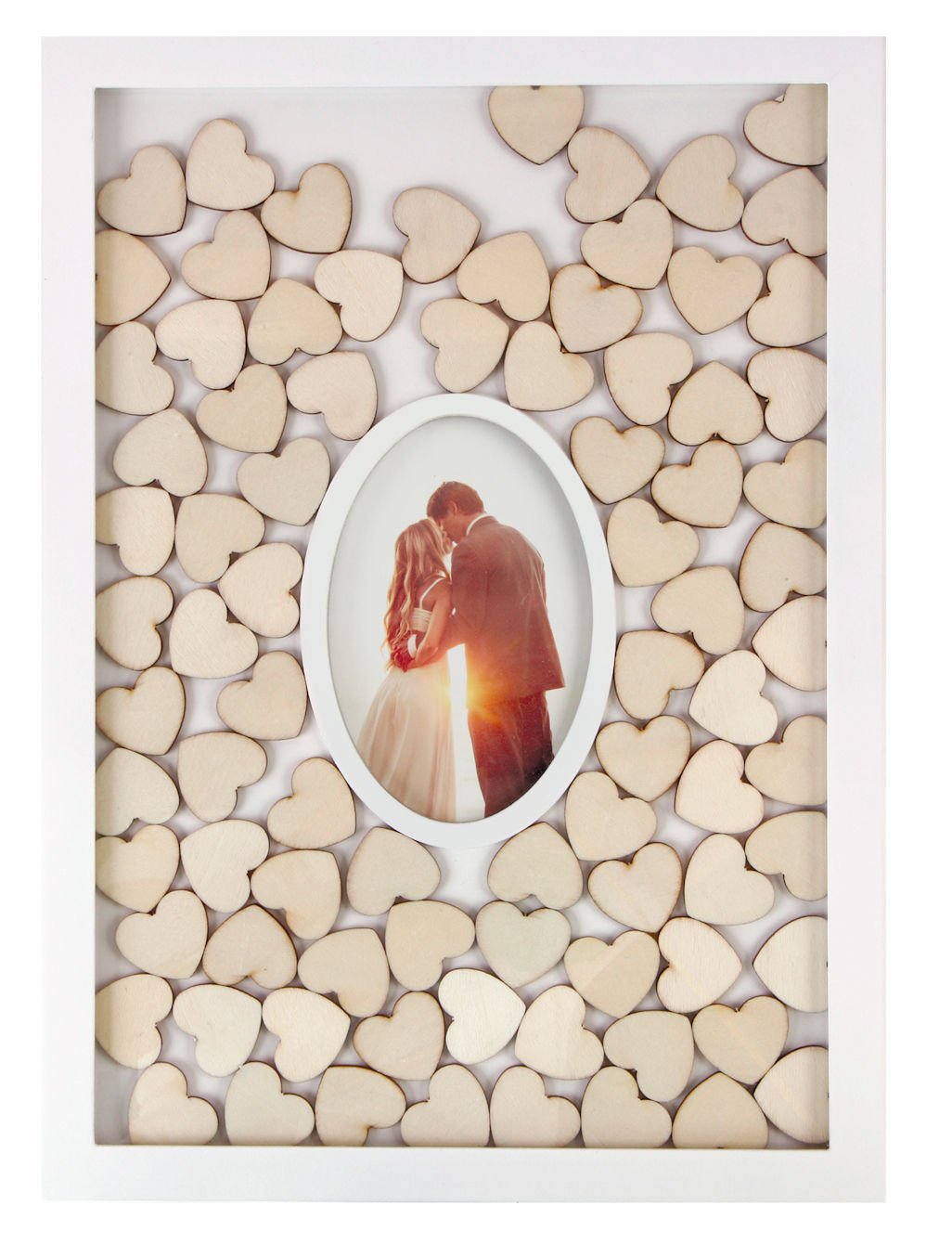 Spetebo Guest Book with Photo Frame and 72 Wooden Hearts for Writing on Wedding Guest Book