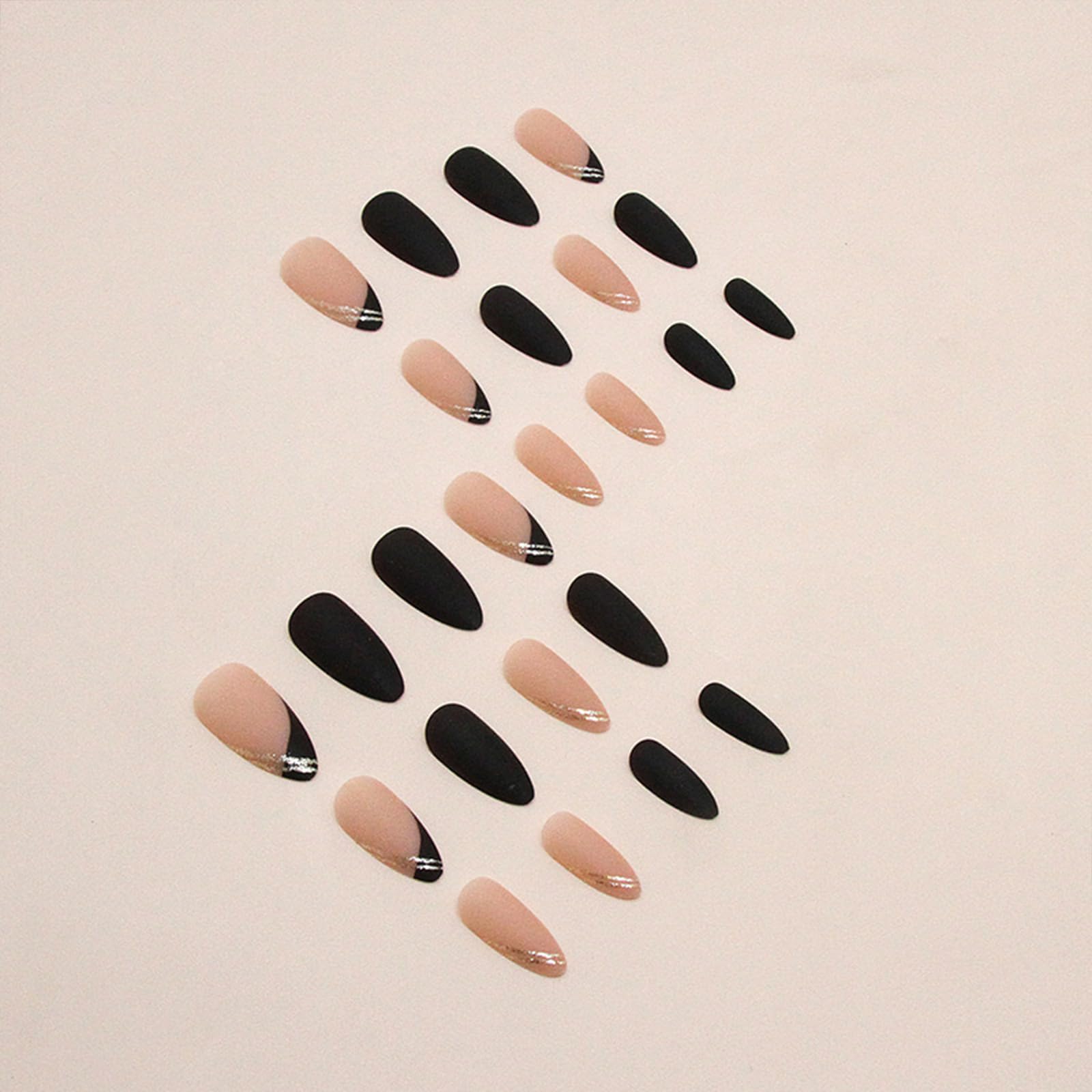 Black Press on Nails Medium Almond Fake Nails Matte False Nails Press ons with Designs French Tip Acrylic Full Cover Glue on Nails Artificial Stick on Nails for Women Manicure 24 Pcs - Image 3