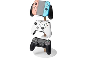 Yamazaki Home Tower Universal Game Controller Stand – Adjustable 4-Tier Holder For Controllers & Headsets - Steel + Wood