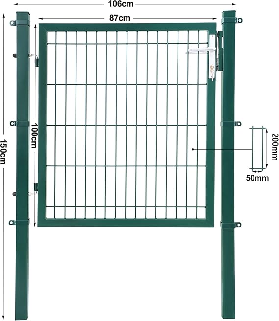 SONGMICS Puerta de Malla de Jardín, Puerta de Verja Acero ...