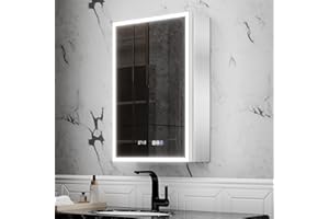 ExBrite Lighted Medicine Cabinet 20 x 30 Inch,Recessed or Surface led Medicine Cabinet, Clock&Room Temp Display,Defog,Dimming,Medicine Cabinet with Lights 3-Color Temper Chang,Hinge on The Left