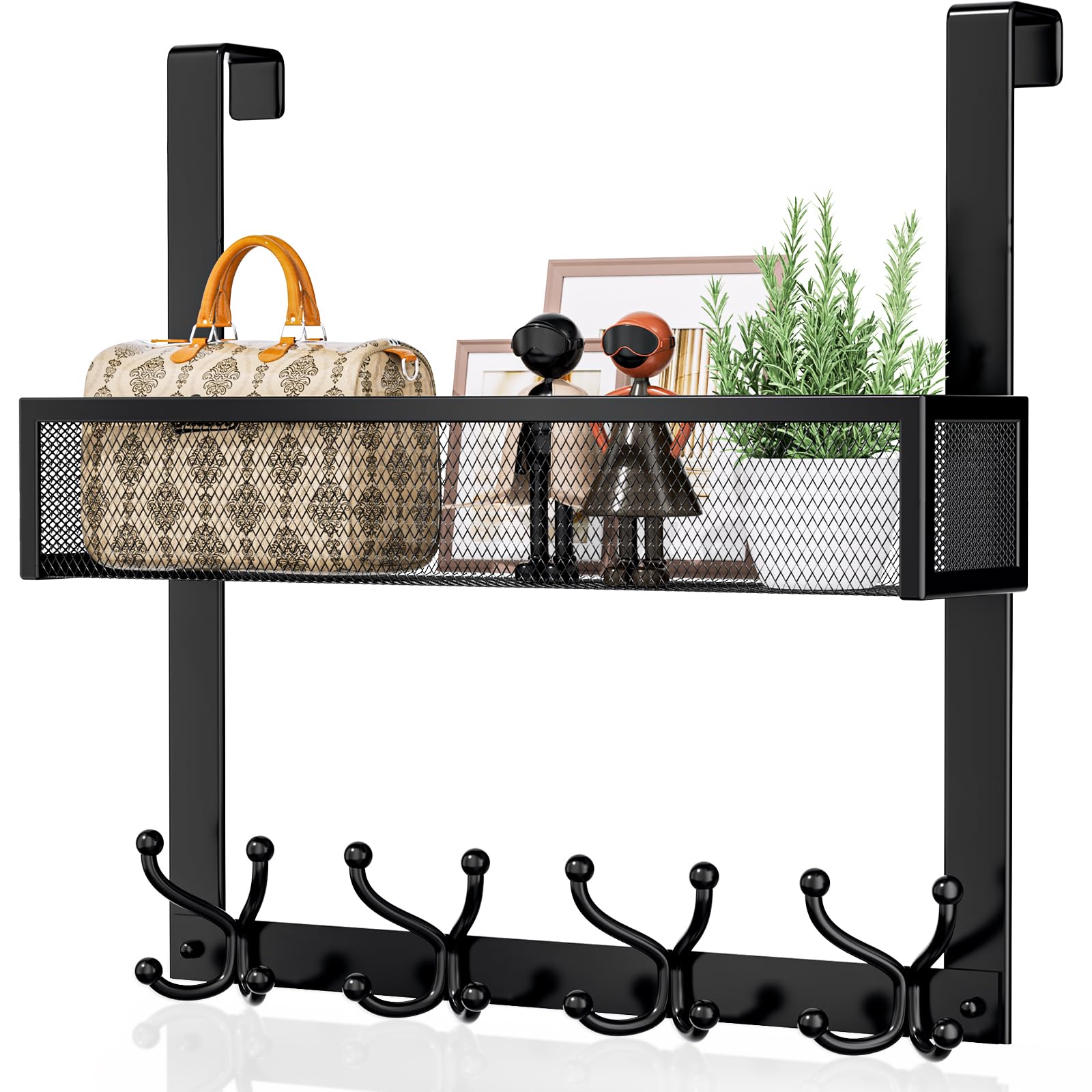 HapiRm Over The Door Hanger, Over The Door Hooks, No Drilling with 16 Hooks, Sturdy Durable Door Hanger for Hanging Clothes, Keys, Towels, in Bathroom, Kitchen, Bedroom