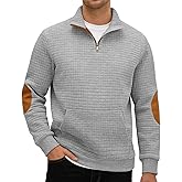 QOSOQ Mens Sweatshirt Casual Stand Collar Quarter Zip Pullover Fall Waffle Sweaters Long Sleeve with Pockets