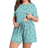Lastshe Women Plus Size Pajama Sets Knit Soft 2 Piece Short Sleeve Shorts with Pockets Pjs Lounge Set Loungewear