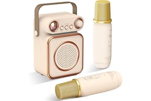 Qoosea Mini Karaoke Machine with 2 Wireless Microphones Portable Bluetooth Microphone with Speaker for Kids and Adults Speake
