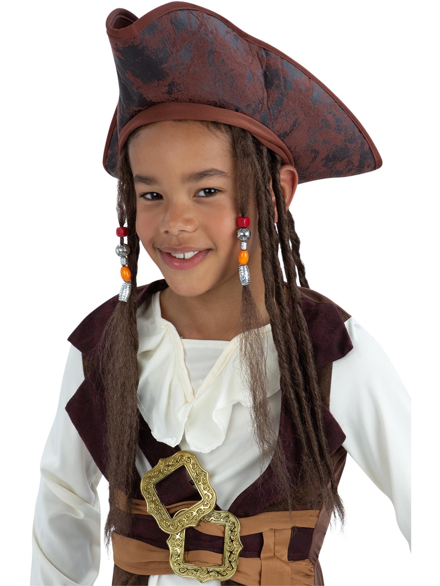 Smiffys Pirate Hat, with Dreadlocks, Boys Fancy Dress, Child Dress Up Hats