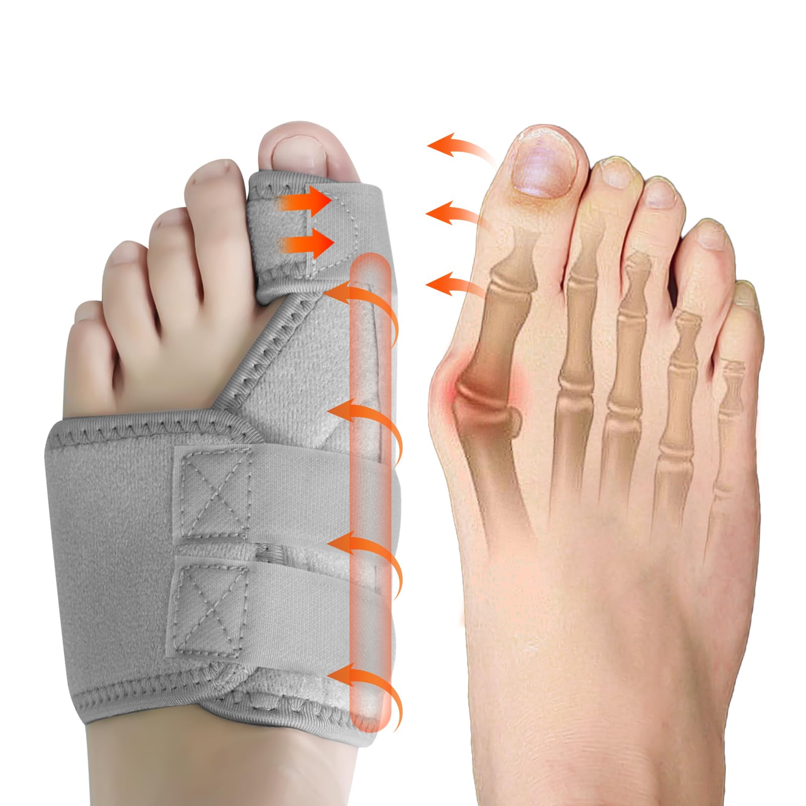 Ruilaibao Bunion Corrector Big Toe Straightener for Women and Men Bunion Splint for Big Toe Pain Relief Bunion Support for Day Night Foot Pain Relief (Gray, left)