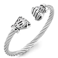 COOLSTEELANDBEYOND Unisex Steel Twisted Cable Bangle Bracelet – Elastic Adjustable Fist Design