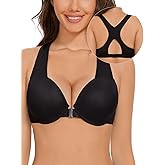 Upushall Racerback Push Up Bras for Women Front Closure Seamless Padded T Shirt Bra Add 2 Cup