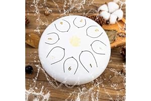 Eavnbaek Rain Chime Drum - 8 Note 6 Inch Rain Drum for Outside Garden, with Bag, Music Book, Drumsticks, Mallet Holder and Finger Paddles, Steel Tongue Drum for Gifts Yoga Education (White)