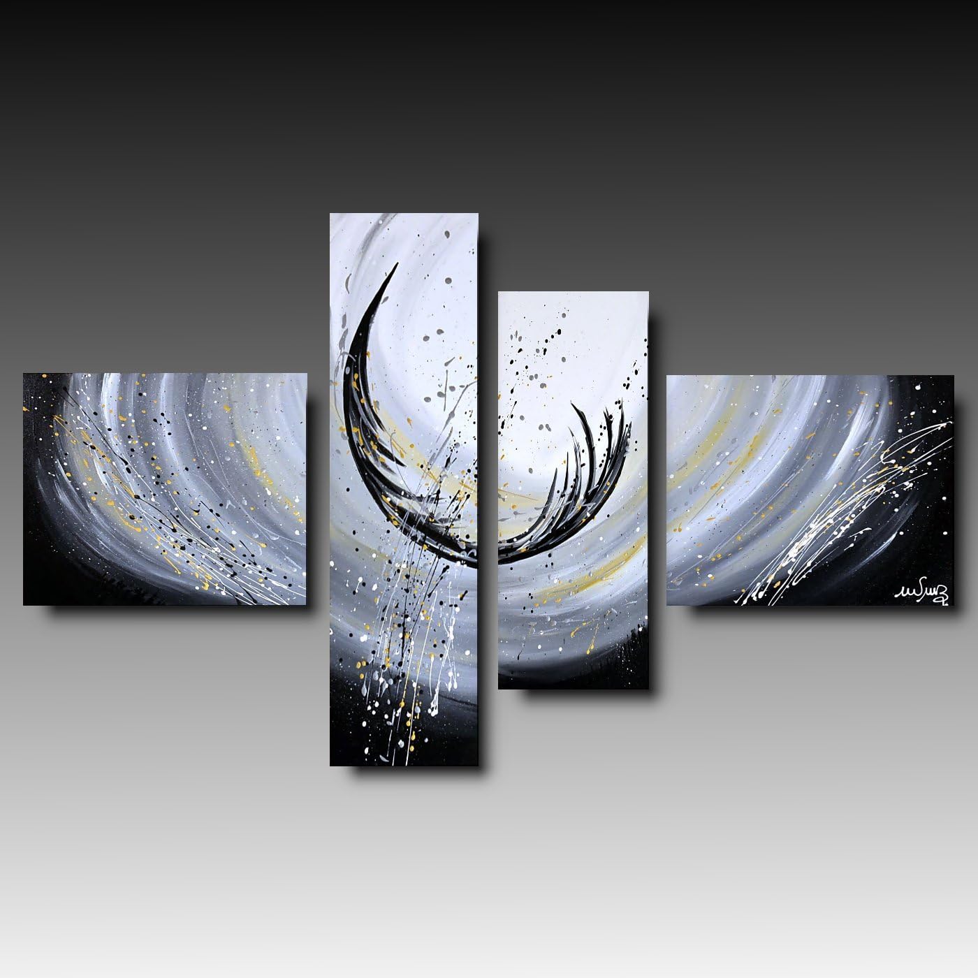 YS Dipinto incorniciato a mano Immagini decorazione casa Pioggia estiva Pittura acrilica su tela con figure umane paesaggio nebbioso 160x80 cm
