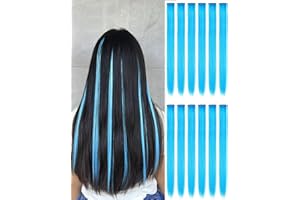 FARRUIS 22 Inch Colored Hair extension 12 Pcs Sky Blue Clip in Hair Extension for Women Girls Kids Synthetic Highlight Hair Piece for Party Halloween