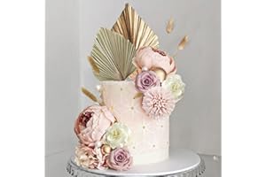 LEFUBABY 32 PCS Boho Cake Topper Flower Palm Leaves Cake Decorations for Bohemian Wedding Baby Shower Birthday Party Supplies (Boho)