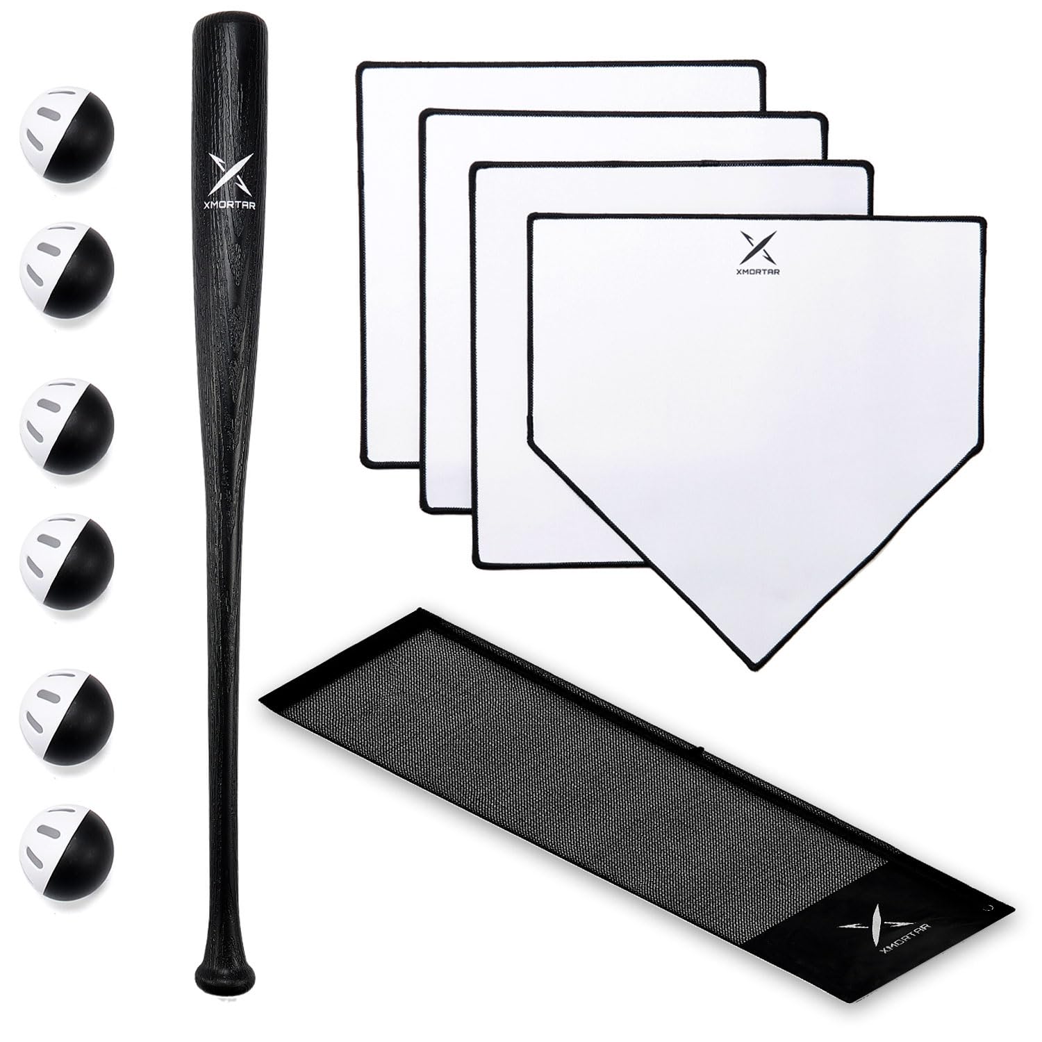 Grand Slam Baseball Bat Set, Includes 1 Plastic Bat, 6 Perforated Balls and 4 Throw Down Bases for Youth, Teenagers, Adults