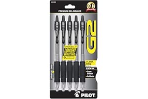 Pilot, G2 Premium Gel Roller Pens, Ultra Fine Point Gel Pens 0.38 mm, Pack of 5, Black