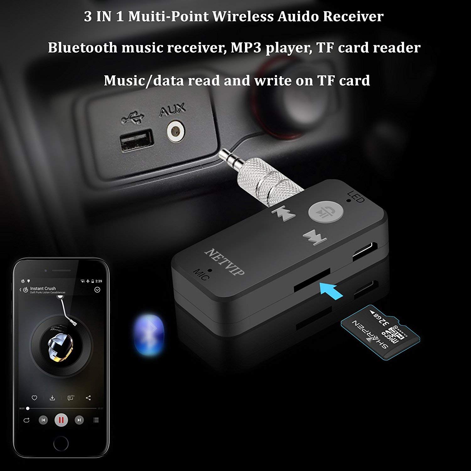 NETVIP Receptor Bluetooth Adaptador Audio Inalámbrico Kit Bluetooth 4.1