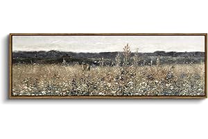 InSimSea Extra Large Framed Vintage Wall Art, Living Room Country Farmhouse Decor, Flower Meadow Landscape Paintings, Canvas Prints, Retro Scenery Long Pictures for Bedroom Above of Bed,12x36inch