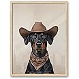 iHery Natural OAK Wood Doberman Dog Cowgirl Hat Framed Wall Art, 12x16 in Doberman Neutral Western Trendy Canvas Wall Art Decor For Bedroom, Funky Cute Dog Prints Bathroom Living Room Set of 1
