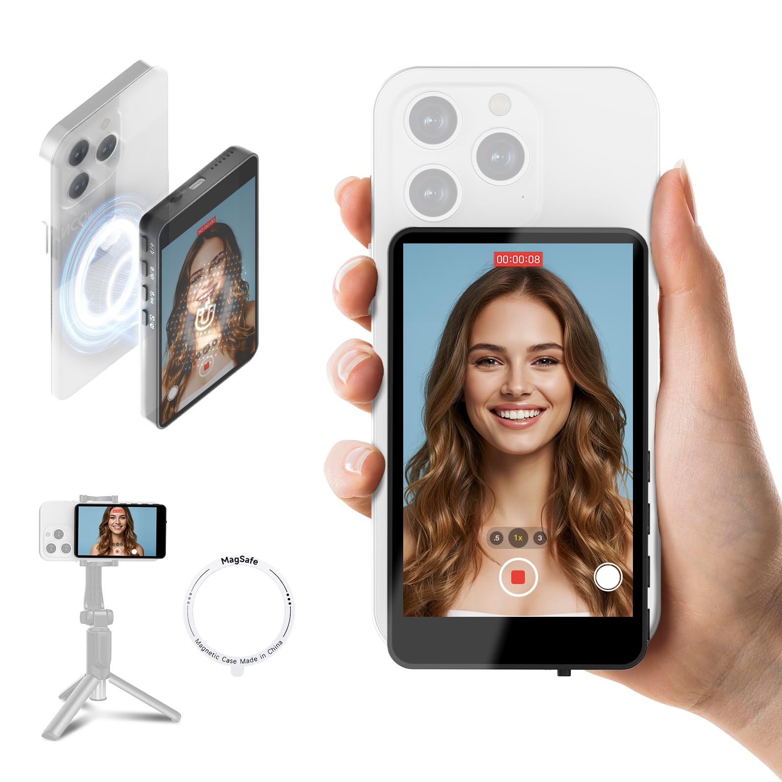 Photo 1 of SYNCO XView Selfie Monitor Screen for iPhone & Android, Wireless 4K/1080p Magnetic Back Camera Vlog Monitor with 164FT Range, Built-in Speaker for YouTube TikTok Live Streaming (Black)