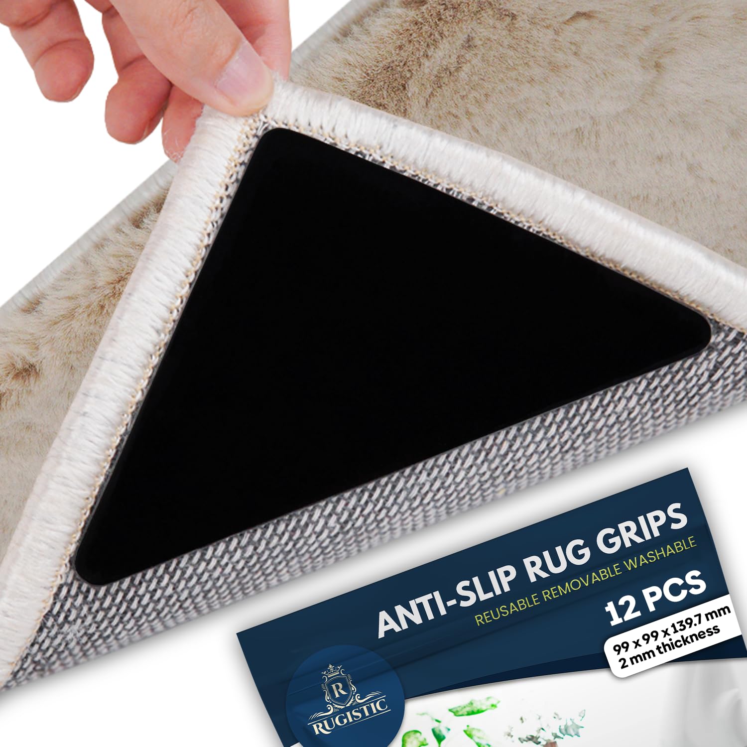 Rug Gripper 12 Pcs Triangle - Washable & Reusable Grippers Pad for laminate Floor - Suitable Carpet Grippers for Marble, Wooden Floors & More