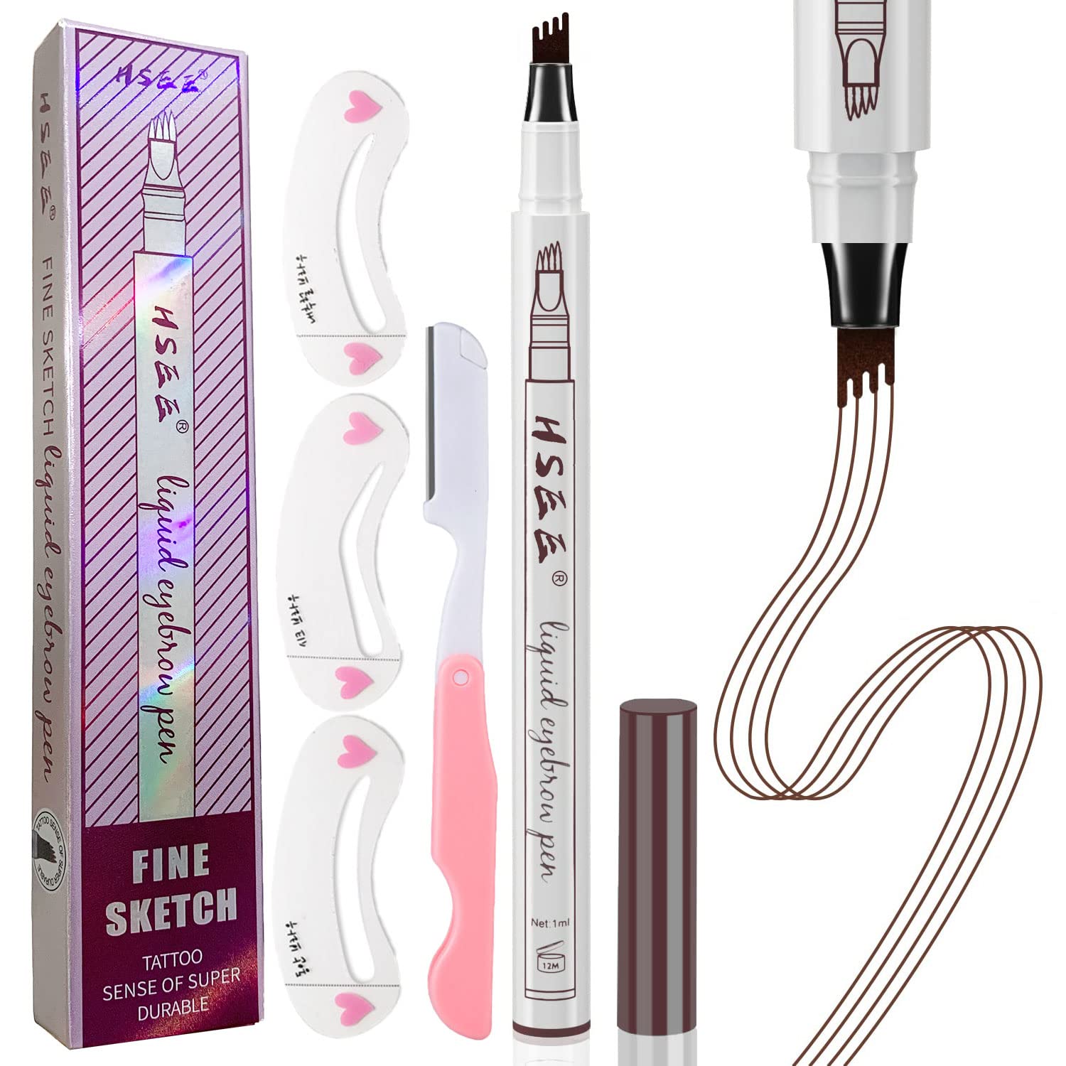 HSEE Eyebrow Pencil - Eyebrow Tattoo Pen - Microblading Eyebrow Pencil - Waterproof, Creates Natural Looking Eyebrows Effortlessly and Stays on All Day, 1 Count, Brown