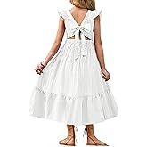 Arshiner Girls Summer Tie Back Dress Tween Boho Casual Square Neck Flutter Sleeve Maxi Dresses with Pockets