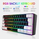 Snpurdiri 60% Gaming Keyboard UK Layout RGB Detachable USB-C Black White view 3