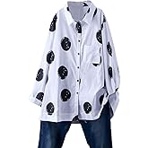 Minibee Women's Button Down Tunic Tops Polka Blouse Cotton Shirt