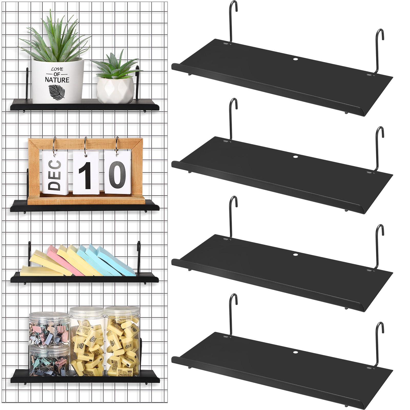 Photo 1 of Pinkunn 4 Pcs Gridwall Shelf Metal Hanging Shelf Wall Grid Accessories for Panel Wall Accessories Metal Display Hanging Hooks for Home Show Retail Store Craft(9.8 x 3.4 Inch)